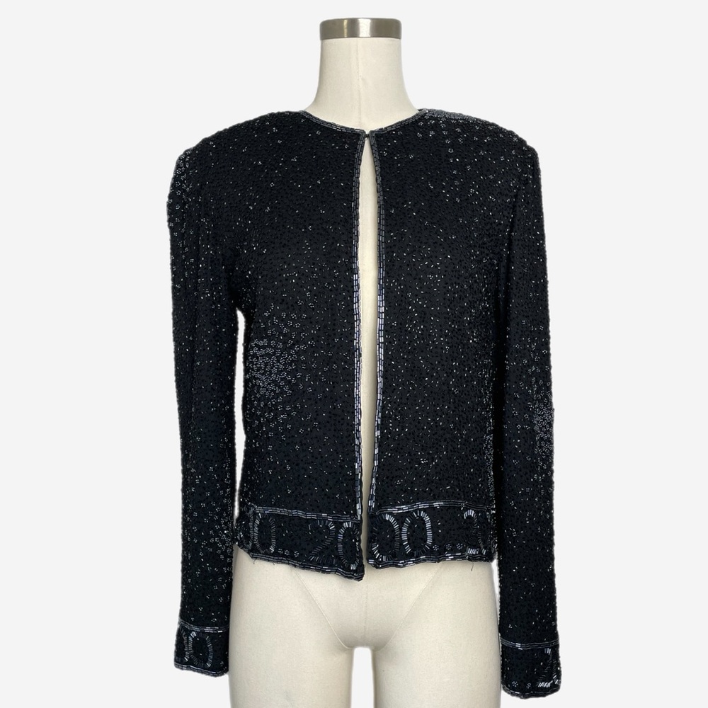Vintage Y2K Papell Boutique black silk beaded 2000 millennium NYE jacket XS/S